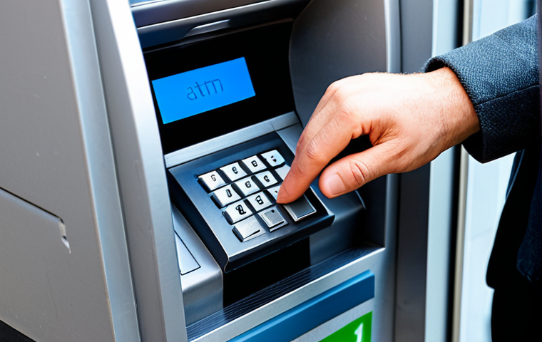 체크카드 안전하게 사용하는 법 - **Image:** A friendly bank teller helping a customer at a brightly lit bank counter. The customer is...